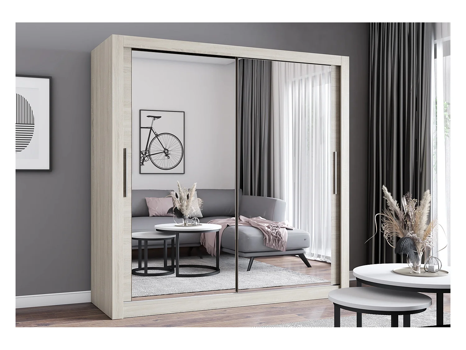 Armoire Maer 203 cm avec miroir - Chêne