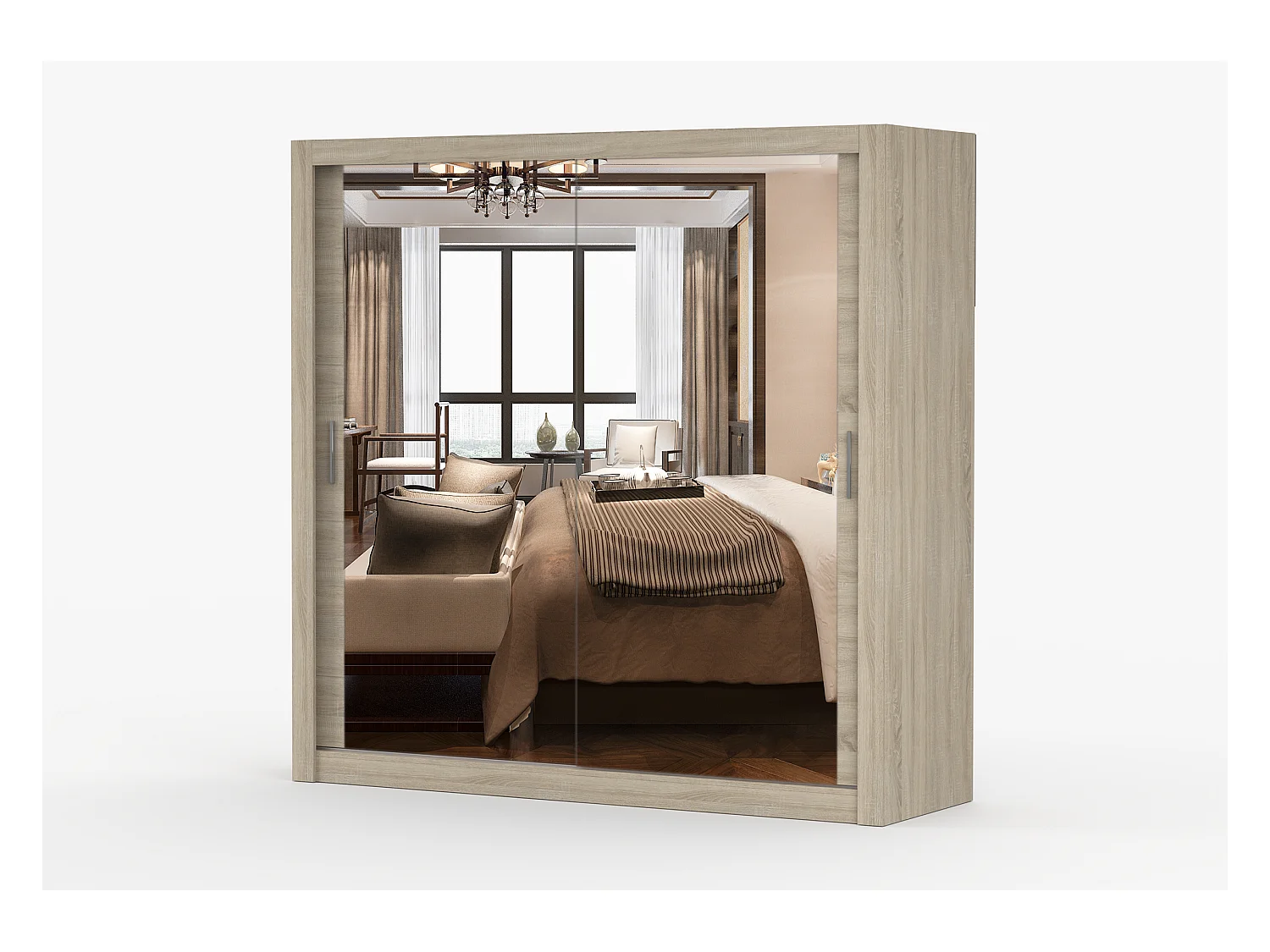 Armoire Maer 203 cm avec miroir - Chêne