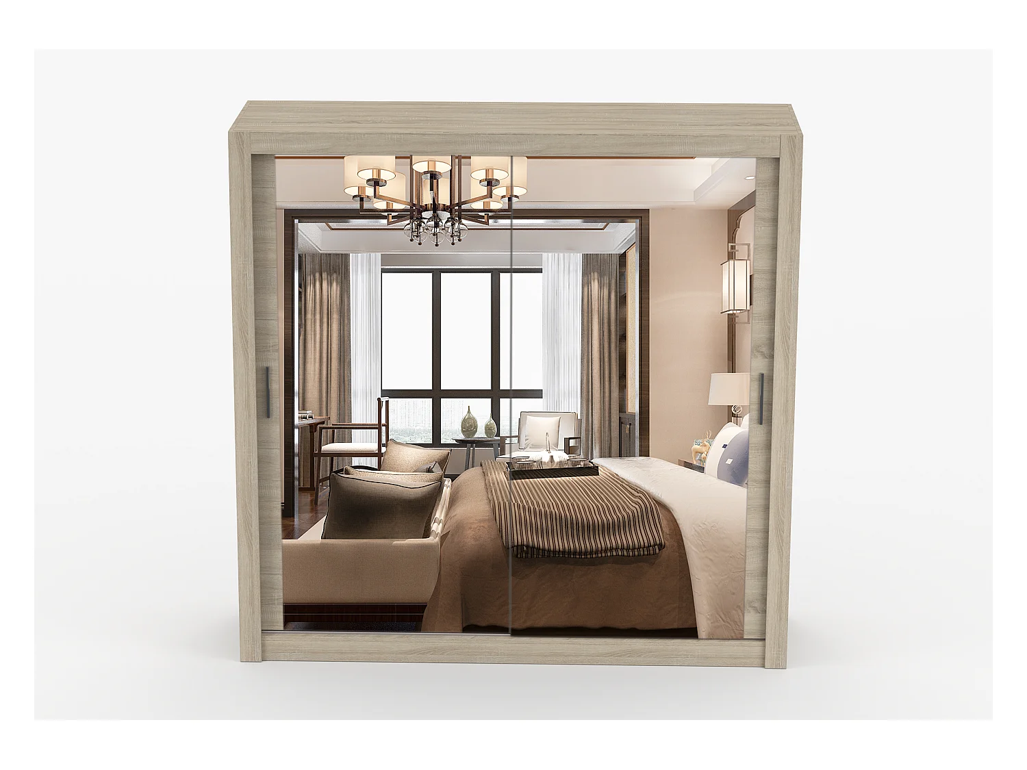 Armoire Maer 203 cm avec miroir - Chêne