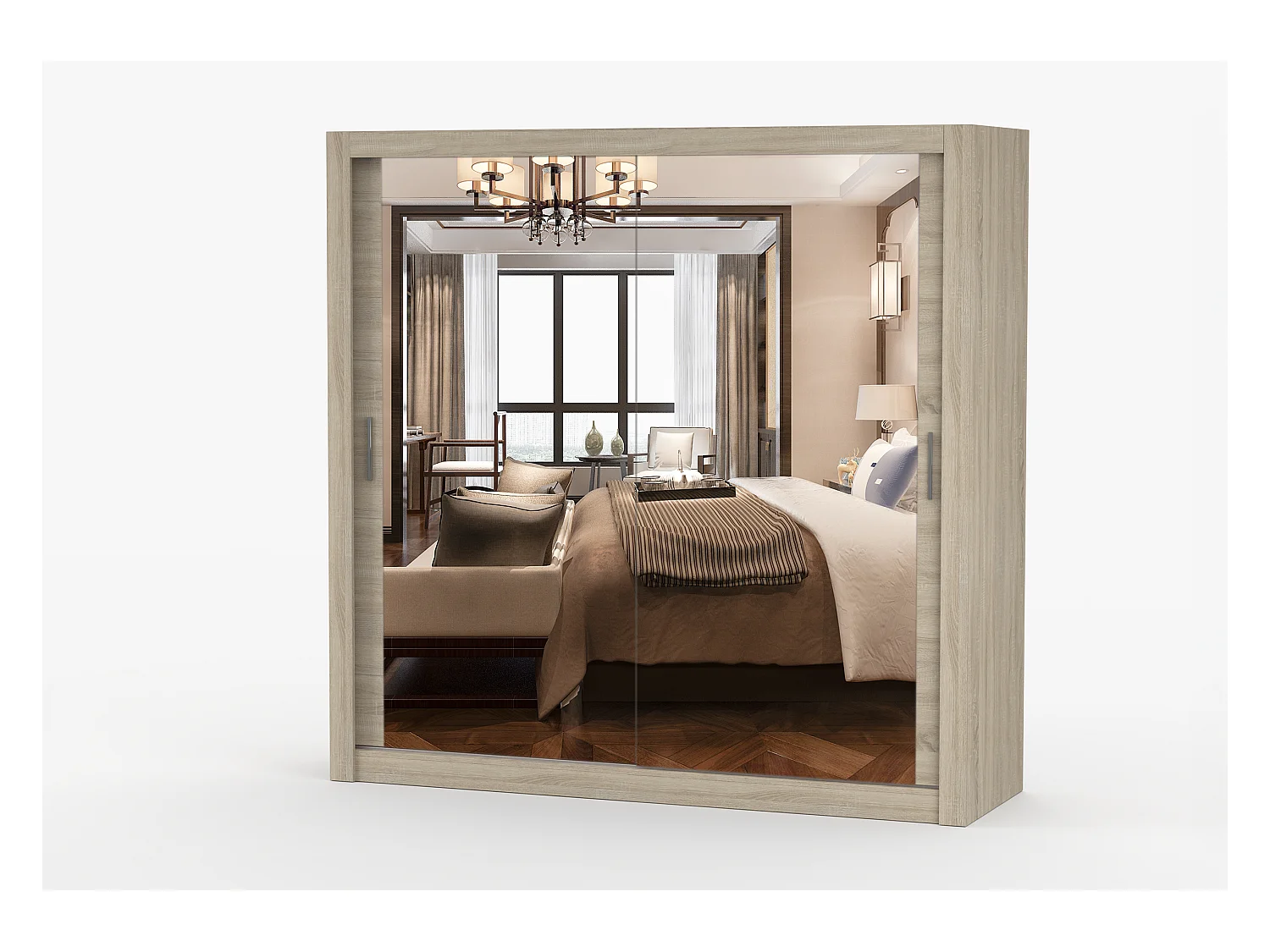 Armoire Maer 203 cm avec miroir - Chêne