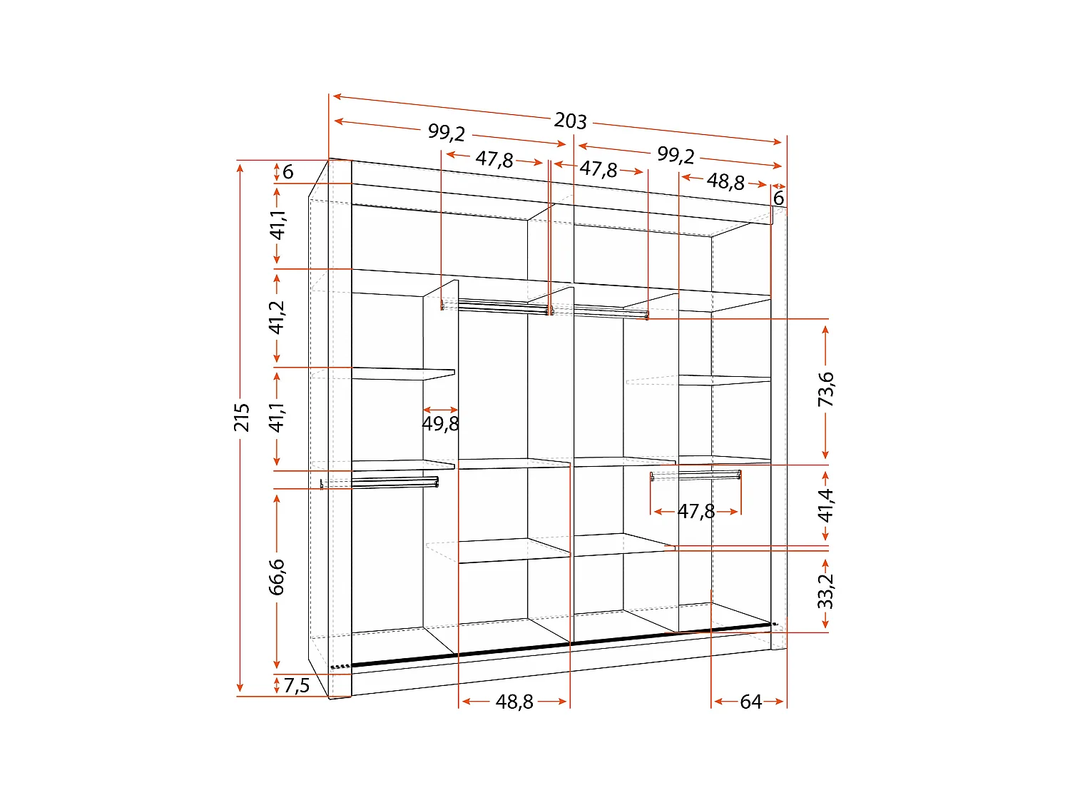 Armoire Maer 203 cm avec miroir - Chêne