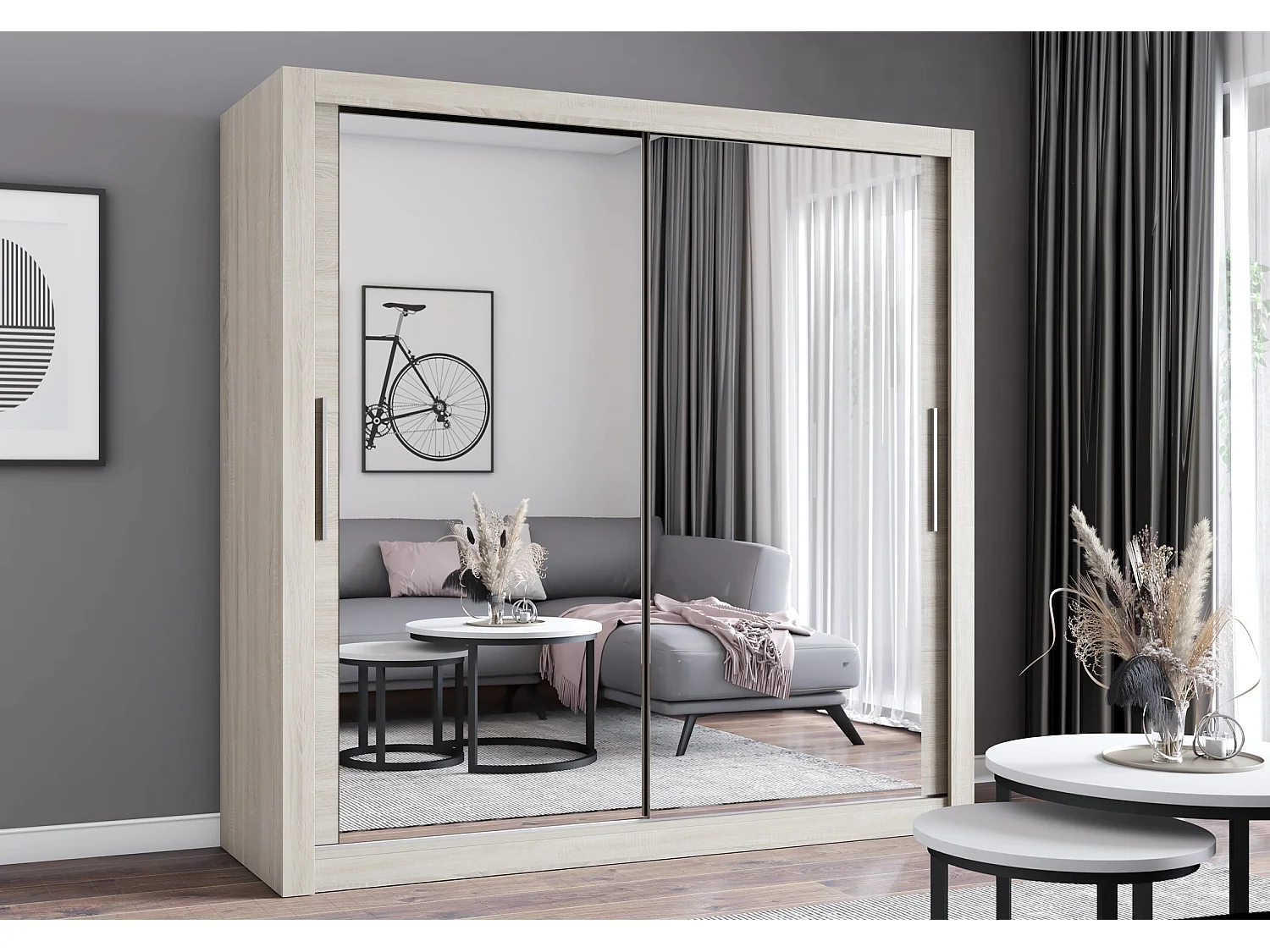 Armoire Maer 203 cm avec miroir - Chêne