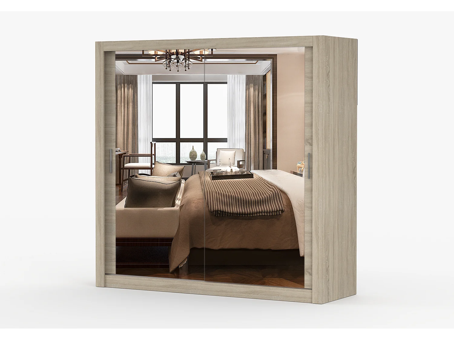 Armoire Maer 203 cm avec miroir - Chêne