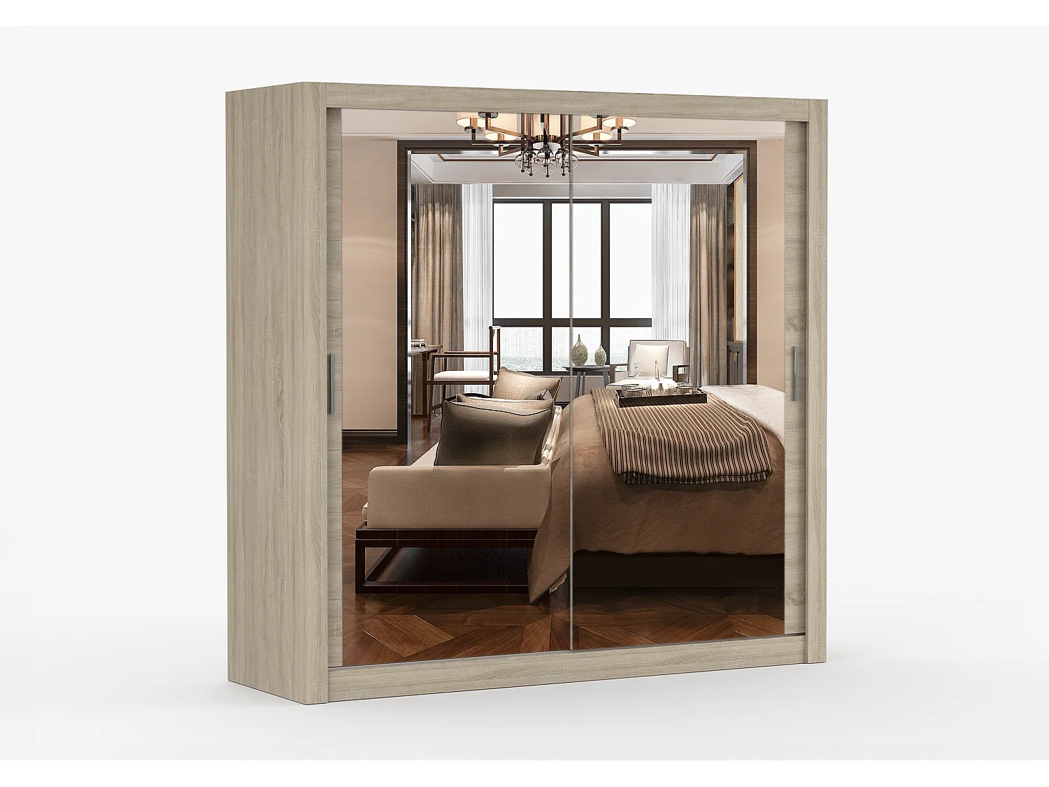 Armoire Maer 203 cm avec miroir - Chêne