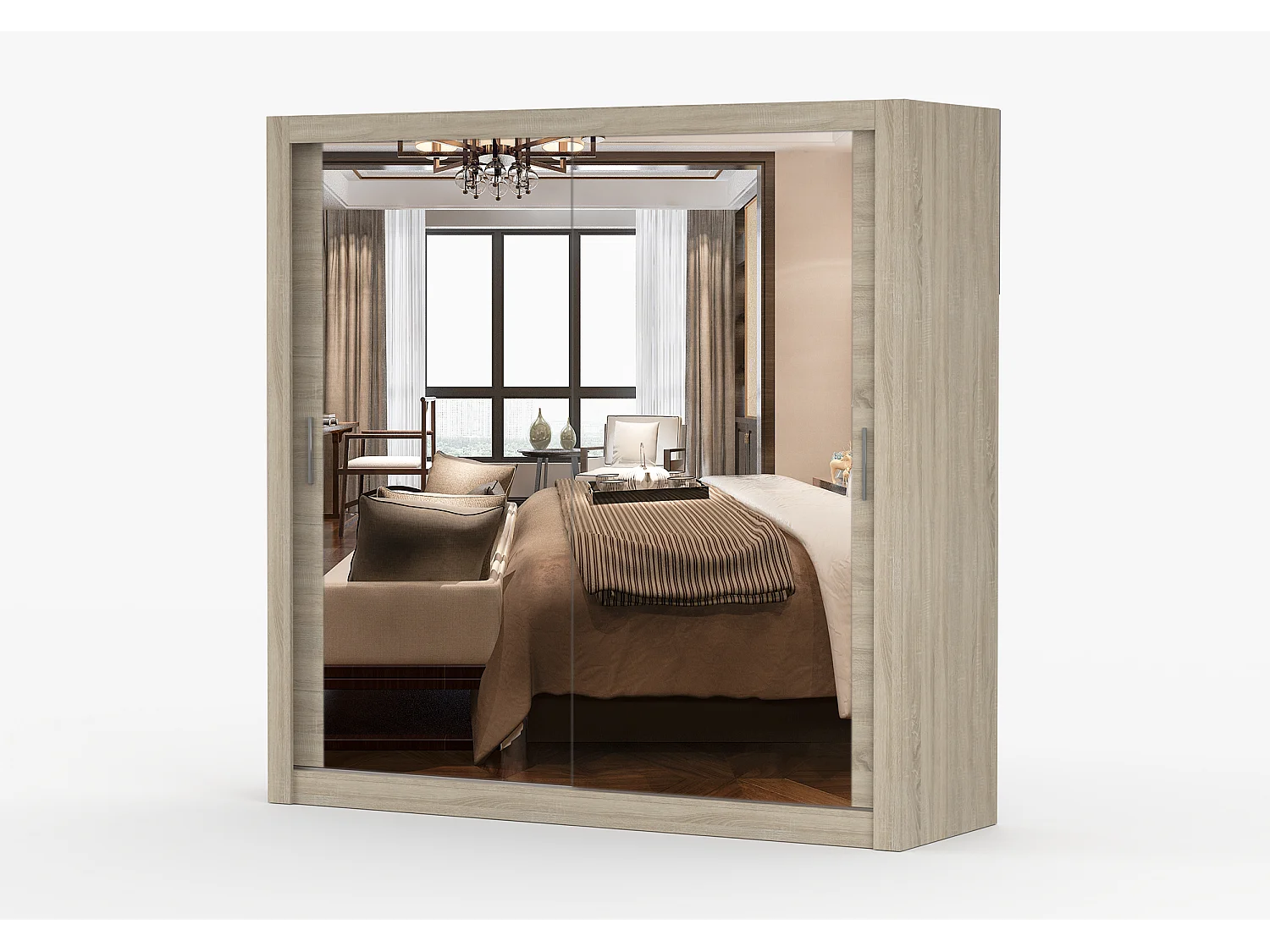 Armoire Maer 203 cm avec miroir - Chêne