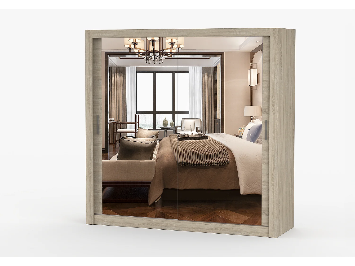 Armoire Maer 203 cm avec miroir - Chêne