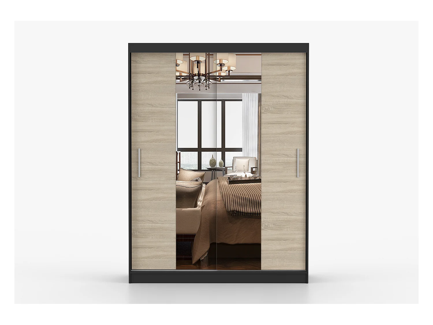 Armoire Aenora 150 cm avec miroir - Noir - Chêne