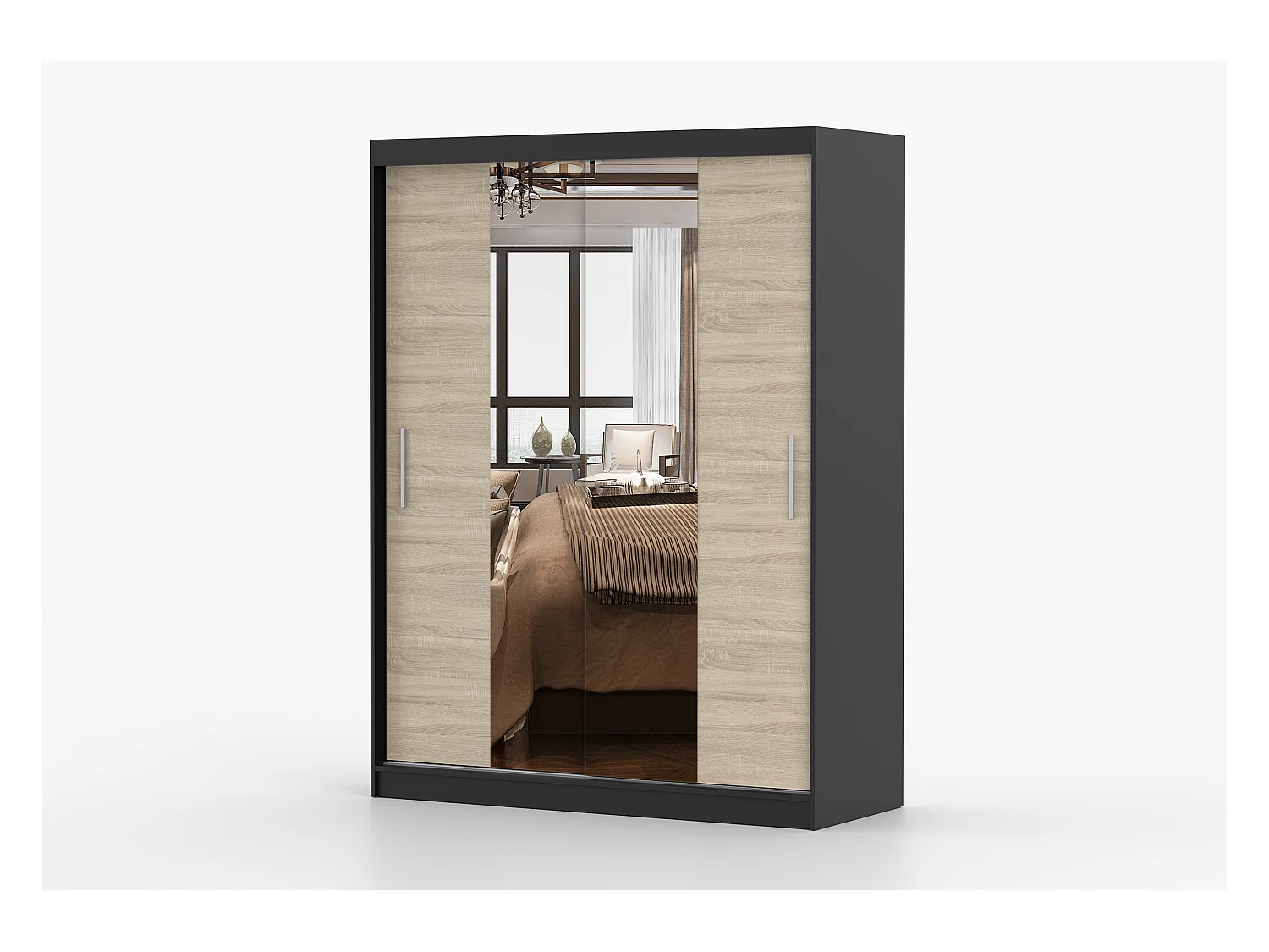 Armoire Aenora 150 cm avec miroir - Noir - Chêne
