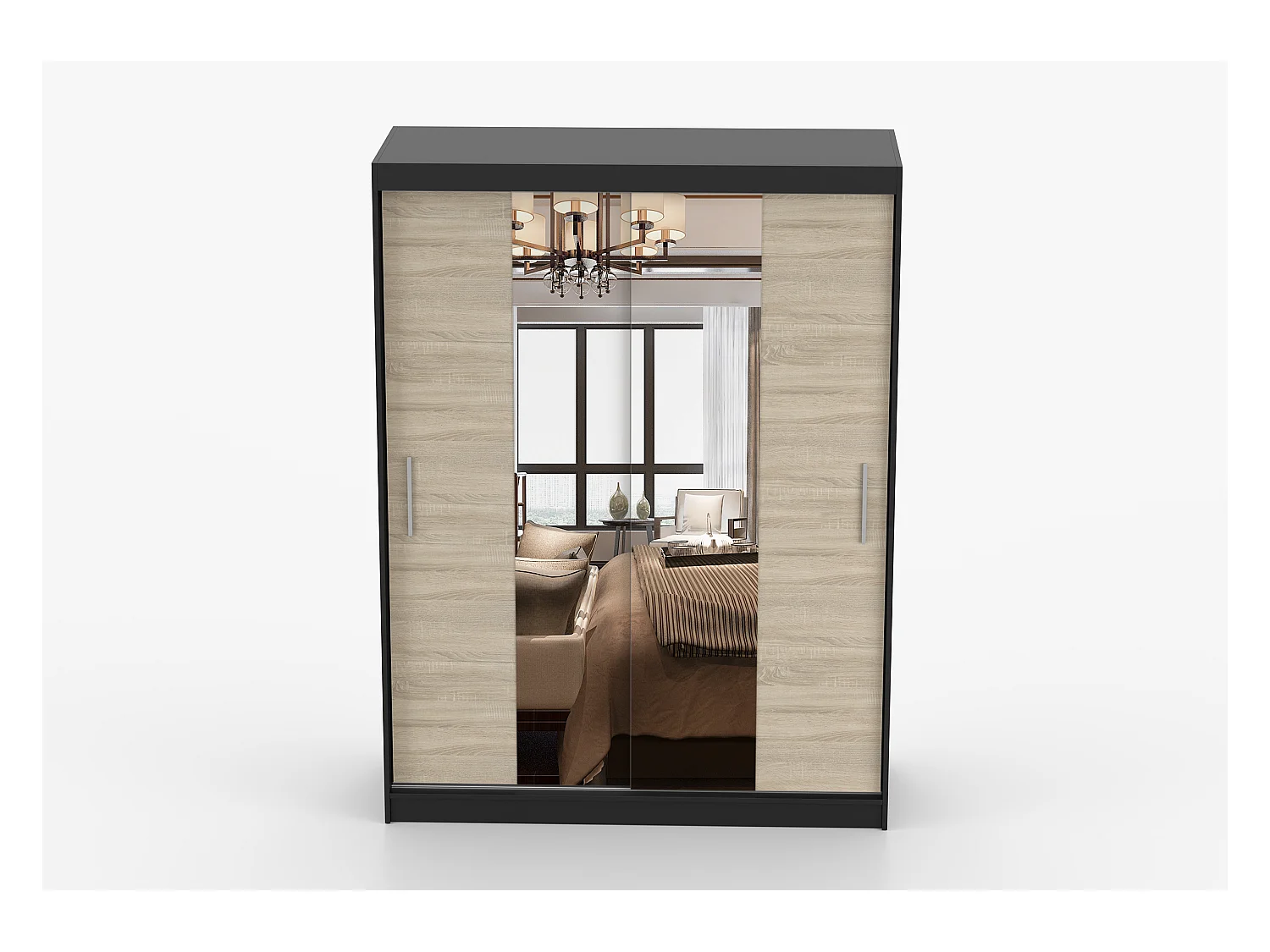 Armoire Aenora 150 cm avec miroir - Noir - Chêne