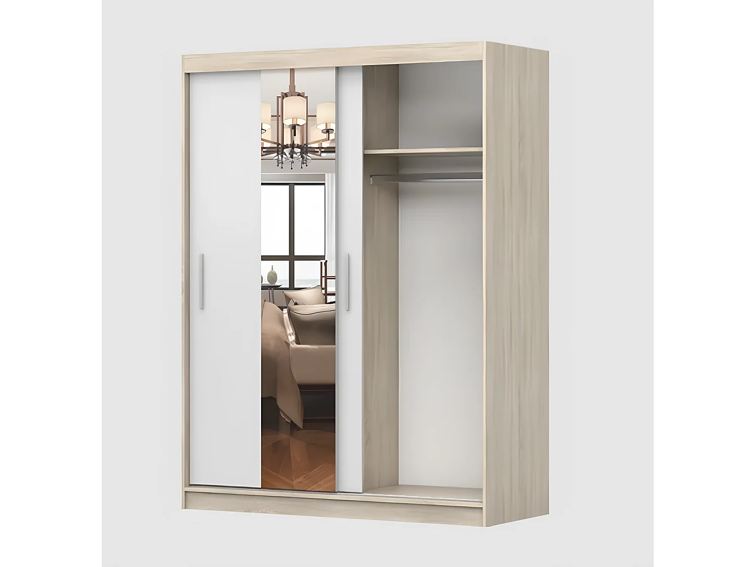 Armoire Aenora 150 cm avec miroir - Noir - Chêne