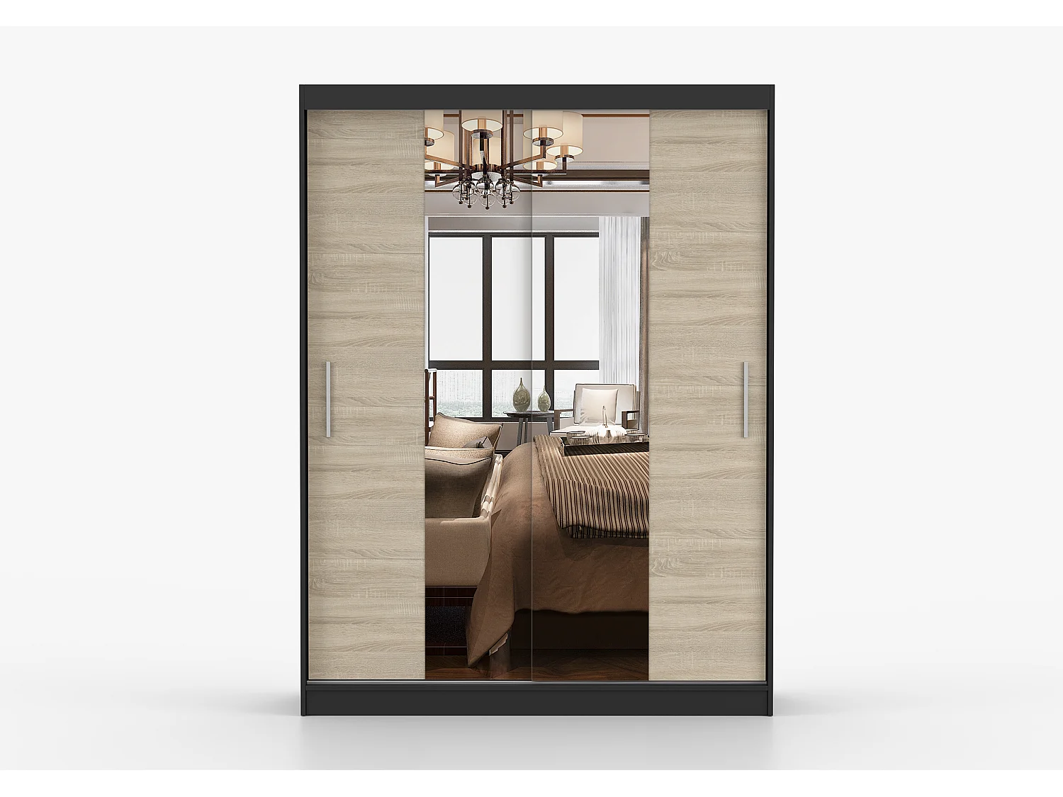 Armoire Aenora 150 cm avec miroir - Noir - Chêne