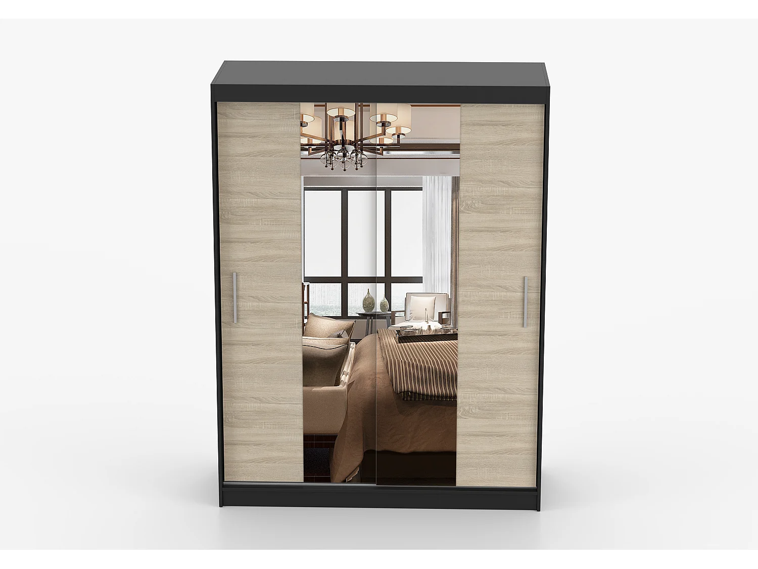 Armoire Aenora 150 cm avec miroir - Noir - Chêne