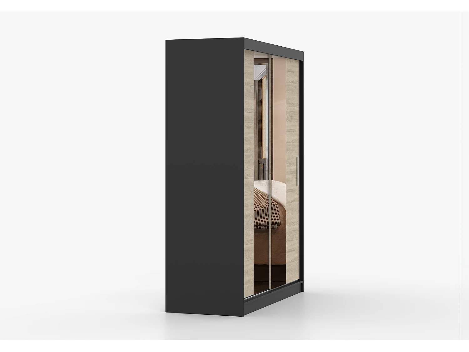 Armoire Aenora 150 cm avec miroir - Noir - Chêne