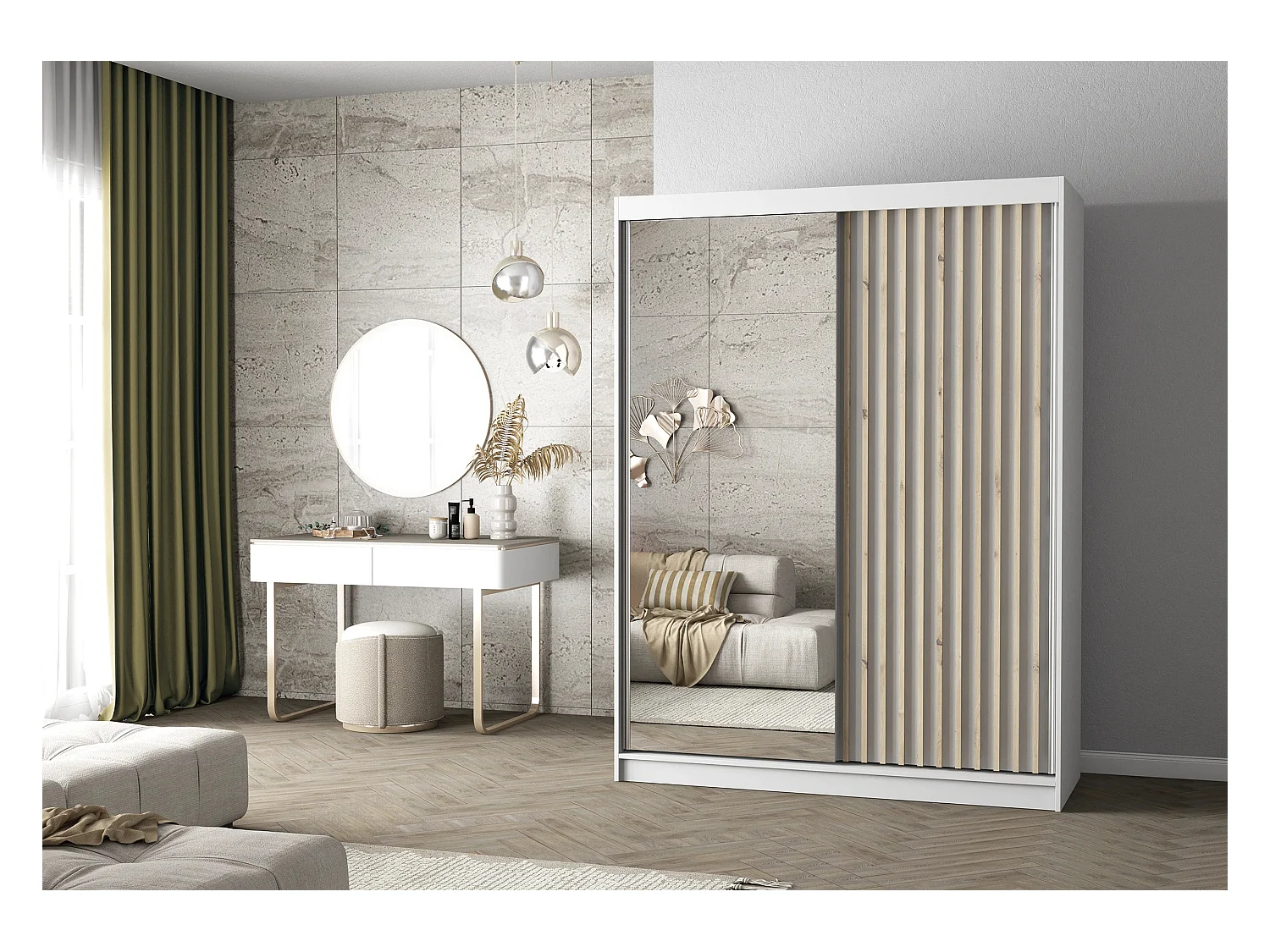 Armoire Zinaé 150 cm avec miroir - Blanc