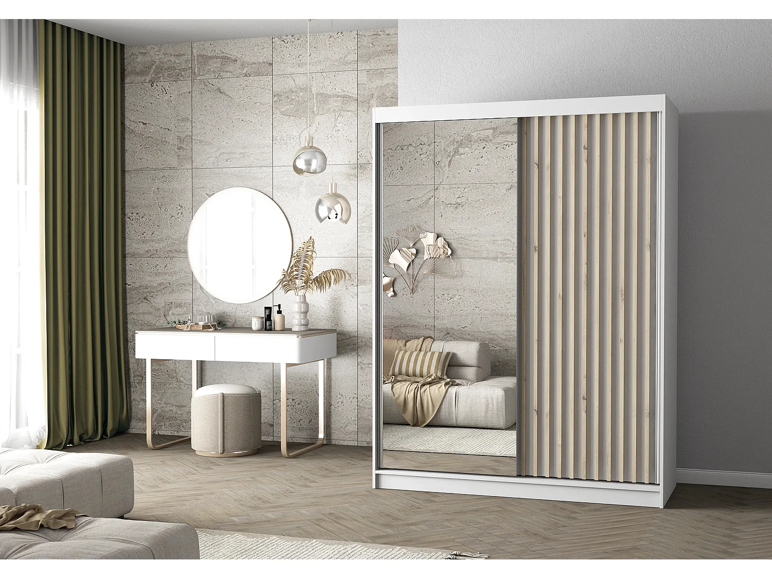 Armoire Zinaé 150 cm avec miroir - Blanc