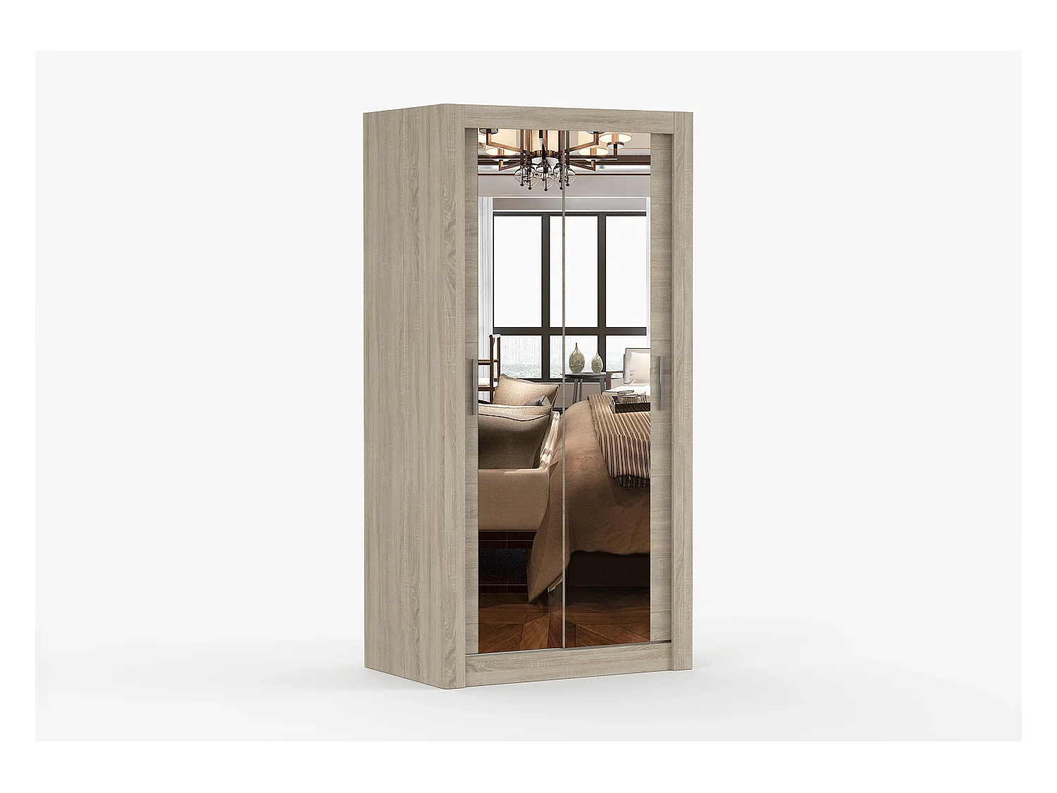 Armoire Moira 100 cm avec miroir - Chêne