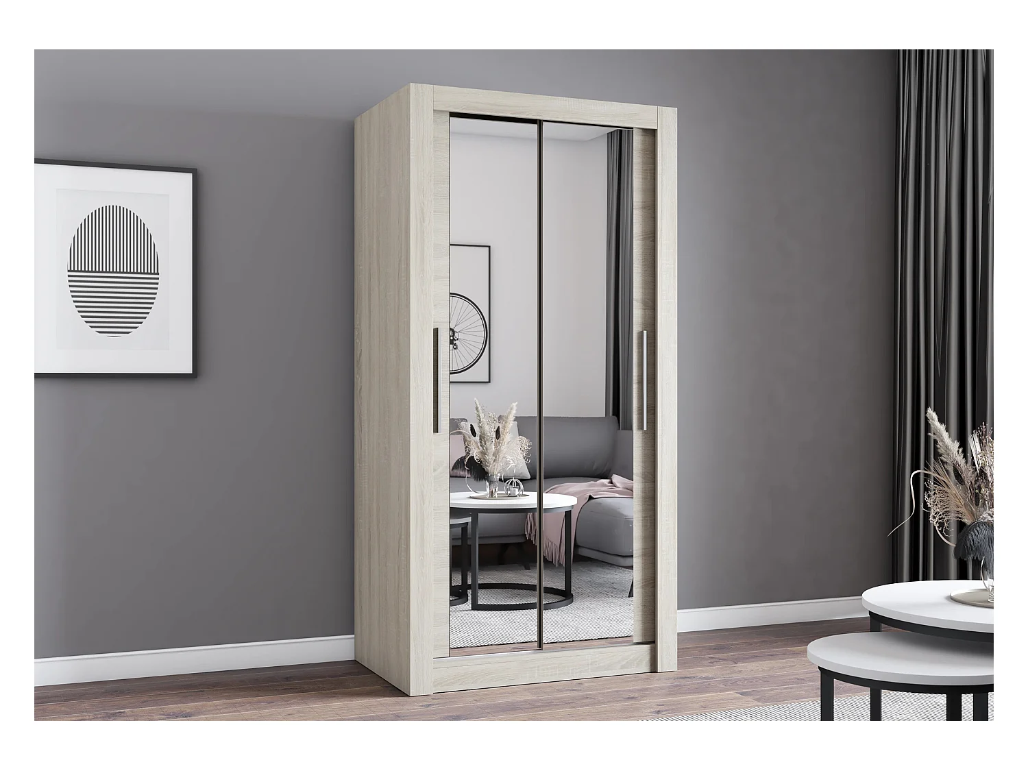 Armoire Moira 100 cm avec miroir - Chêne