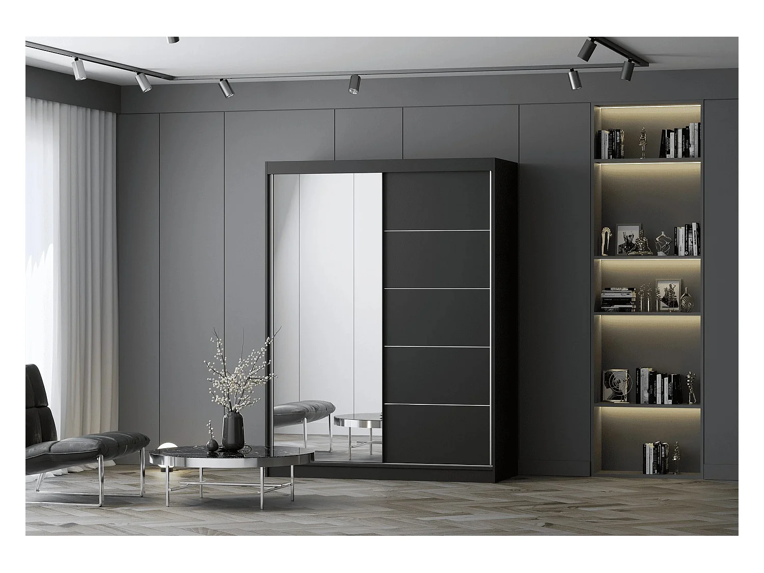 Armoire Irinaé 150 cm avec miroir - Noir