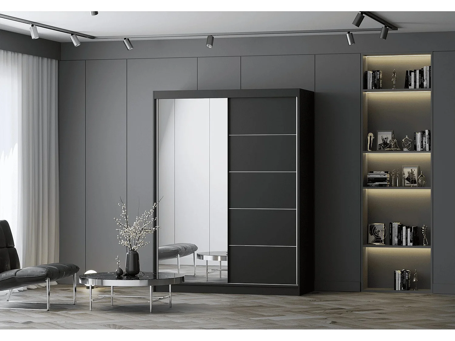 Armoire Irinaé 150 cm avec miroir - Noir