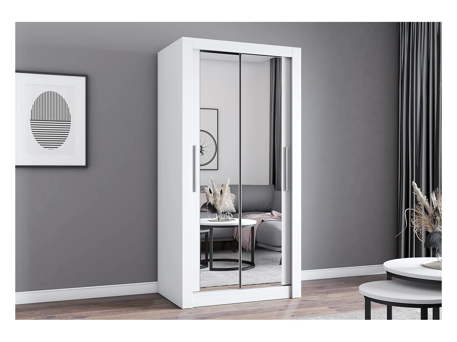 Armoire Moira 100 cm avec miroir - Blanc