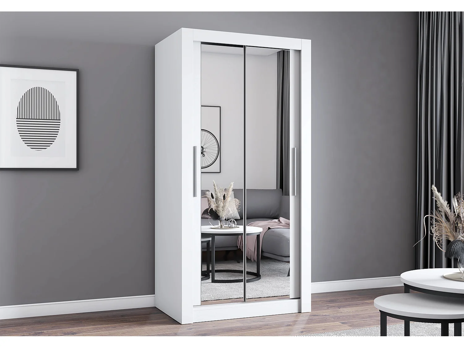 Armoire Moira 100 cm avec miroir - Blanc