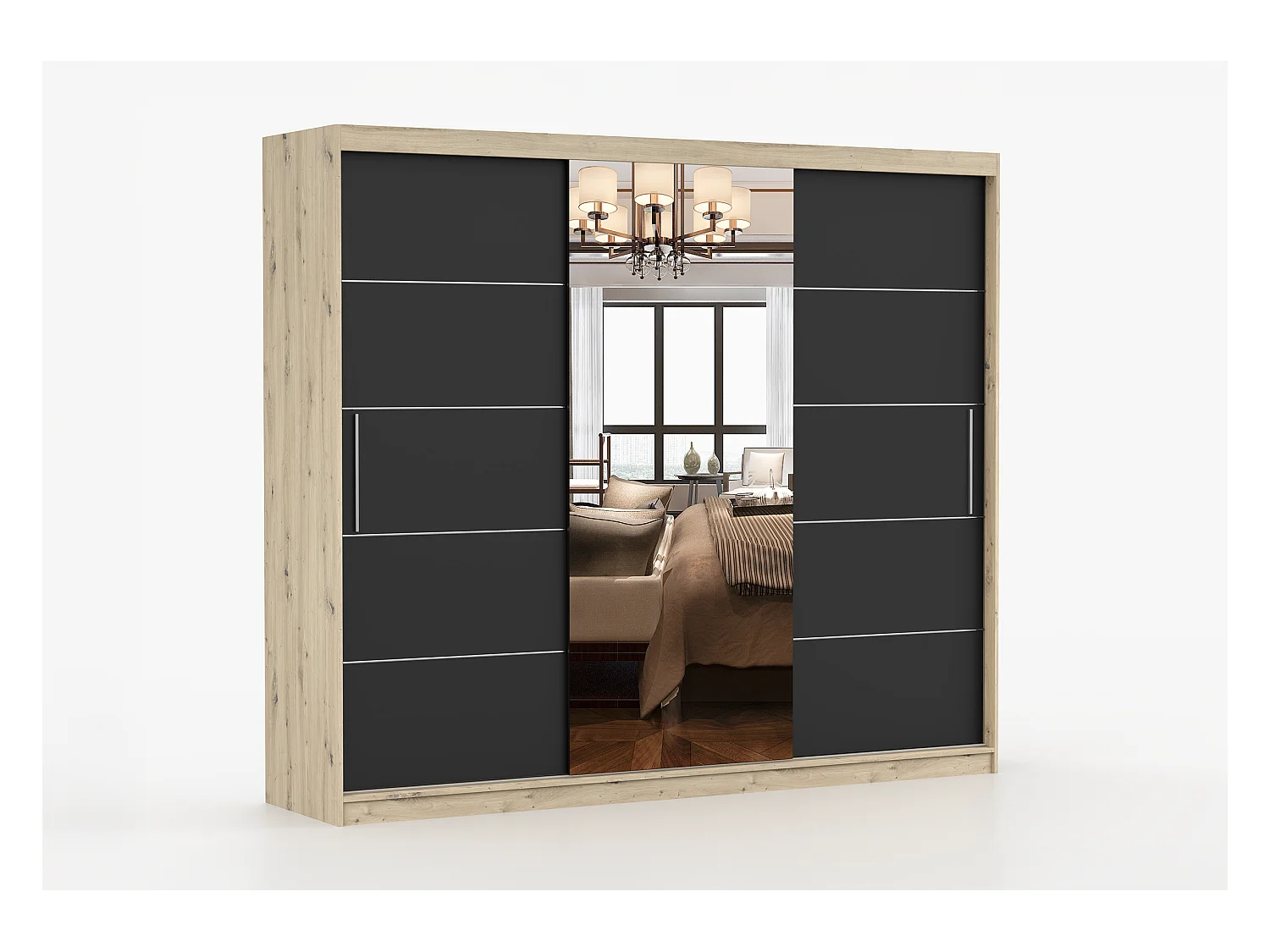 Armoire Elior 250 cm avec miroir - Effet bois - Noir