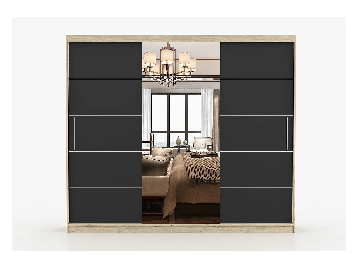 Armoire Elior 250 cm avec miroir - Effet bois - Noir