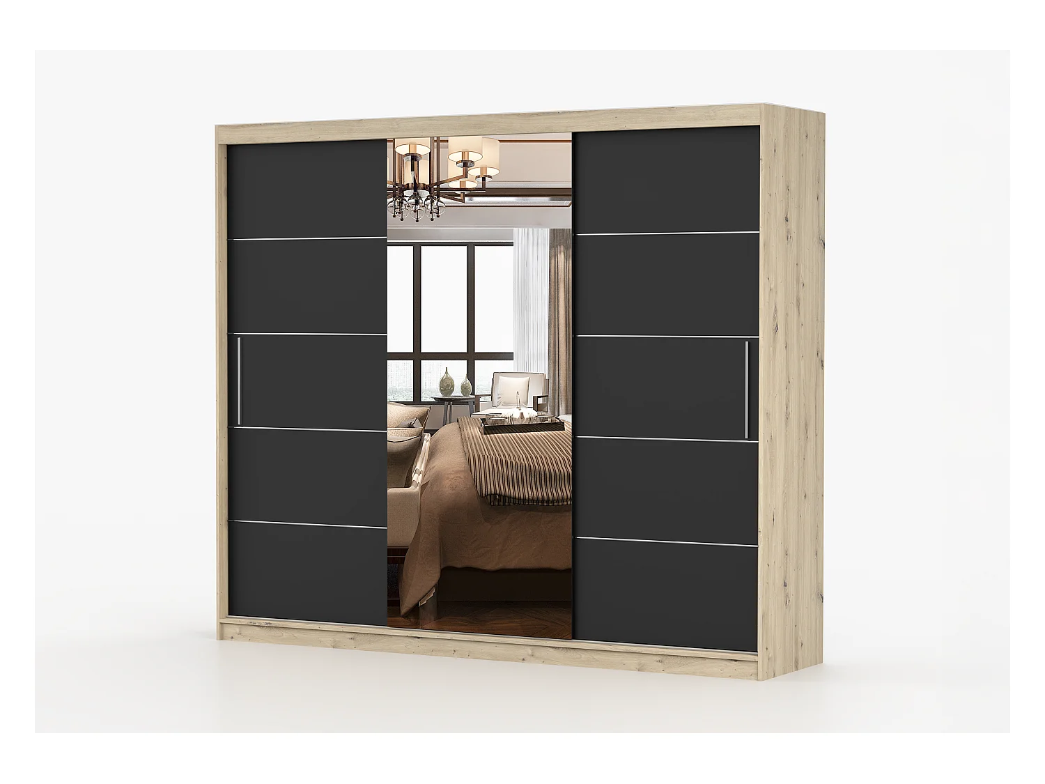Armoire Elior 250 cm avec miroir - Effet bois - Noir