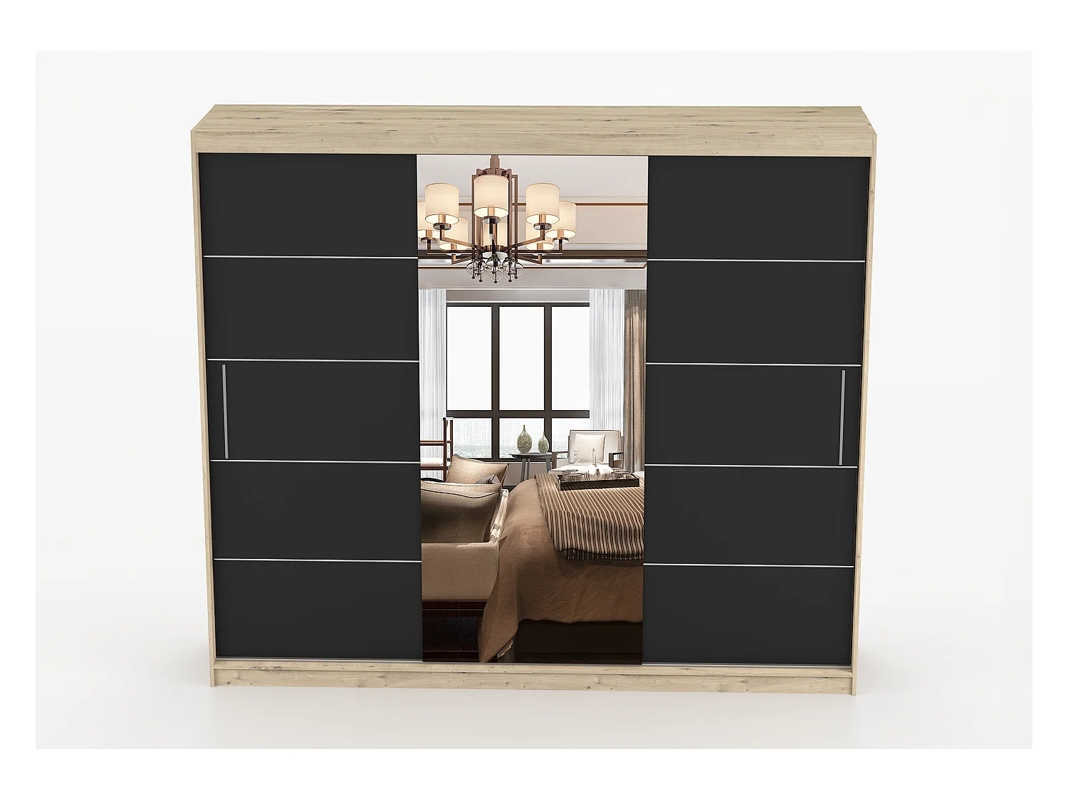 Armoire Elior 250 cm avec miroir - Effet bois - Noir