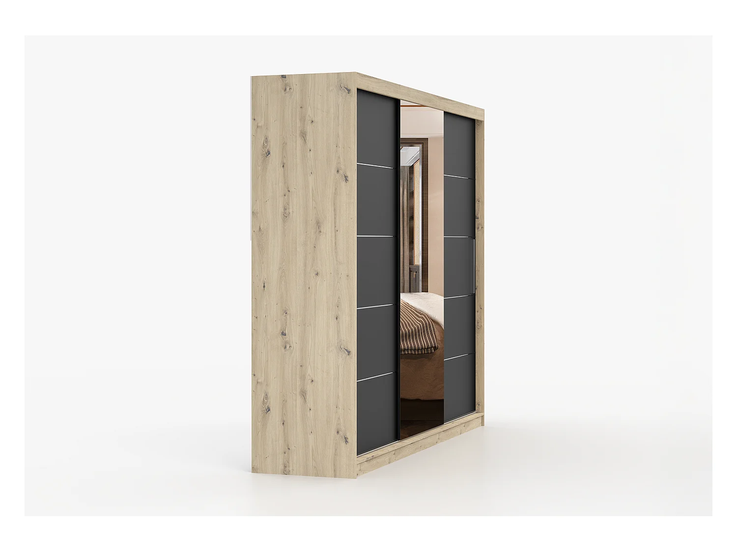 Armoire Elior 250 cm avec miroir - Effet bois - Noir