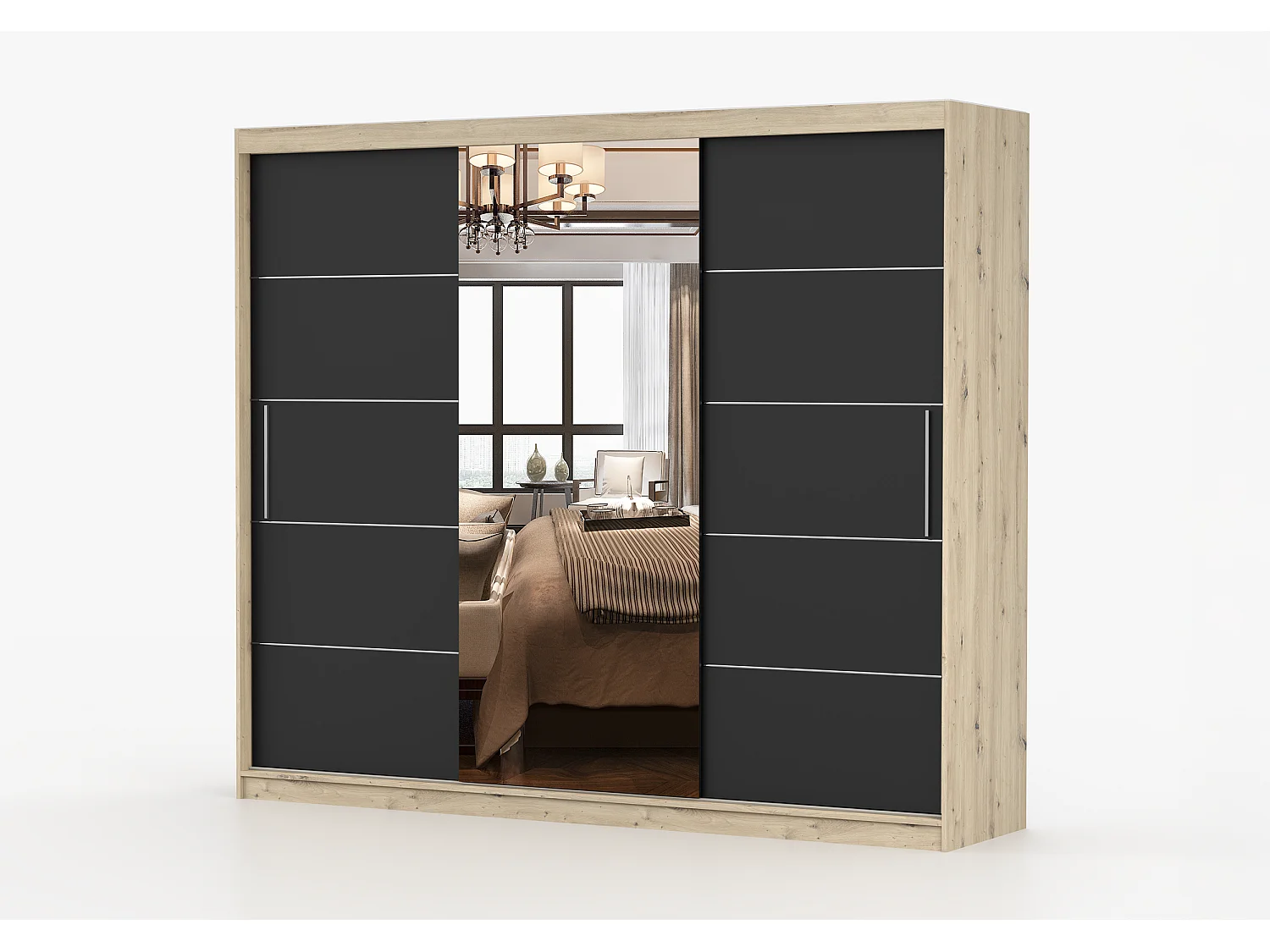 Armoire Elior 250 cm avec miroir - Effet bois - Noir
