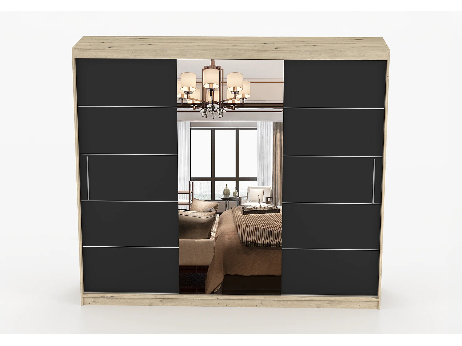 Armoire Elior 250 cm avec miroir - Effet bois - Noir