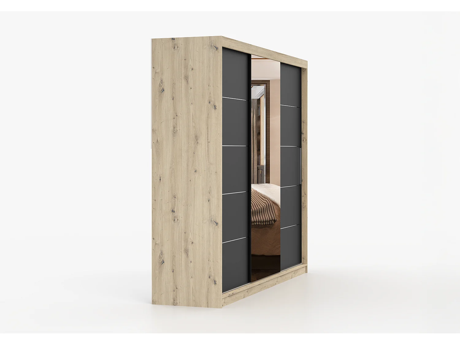 Armoire Elior 250 cm avec miroir - Effet bois - Noir