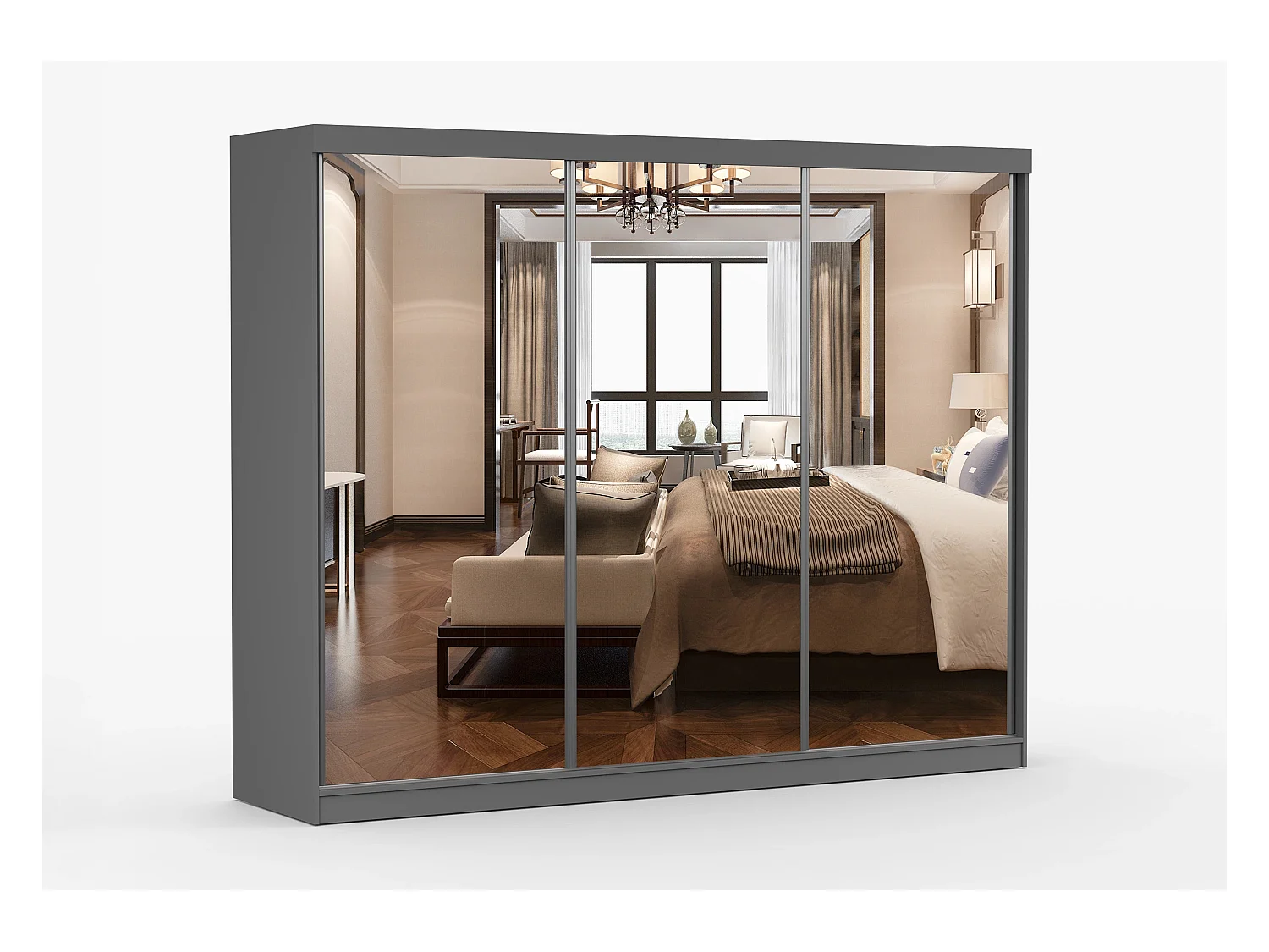 Armoire Milanor 250 cm avec miroir - Gris