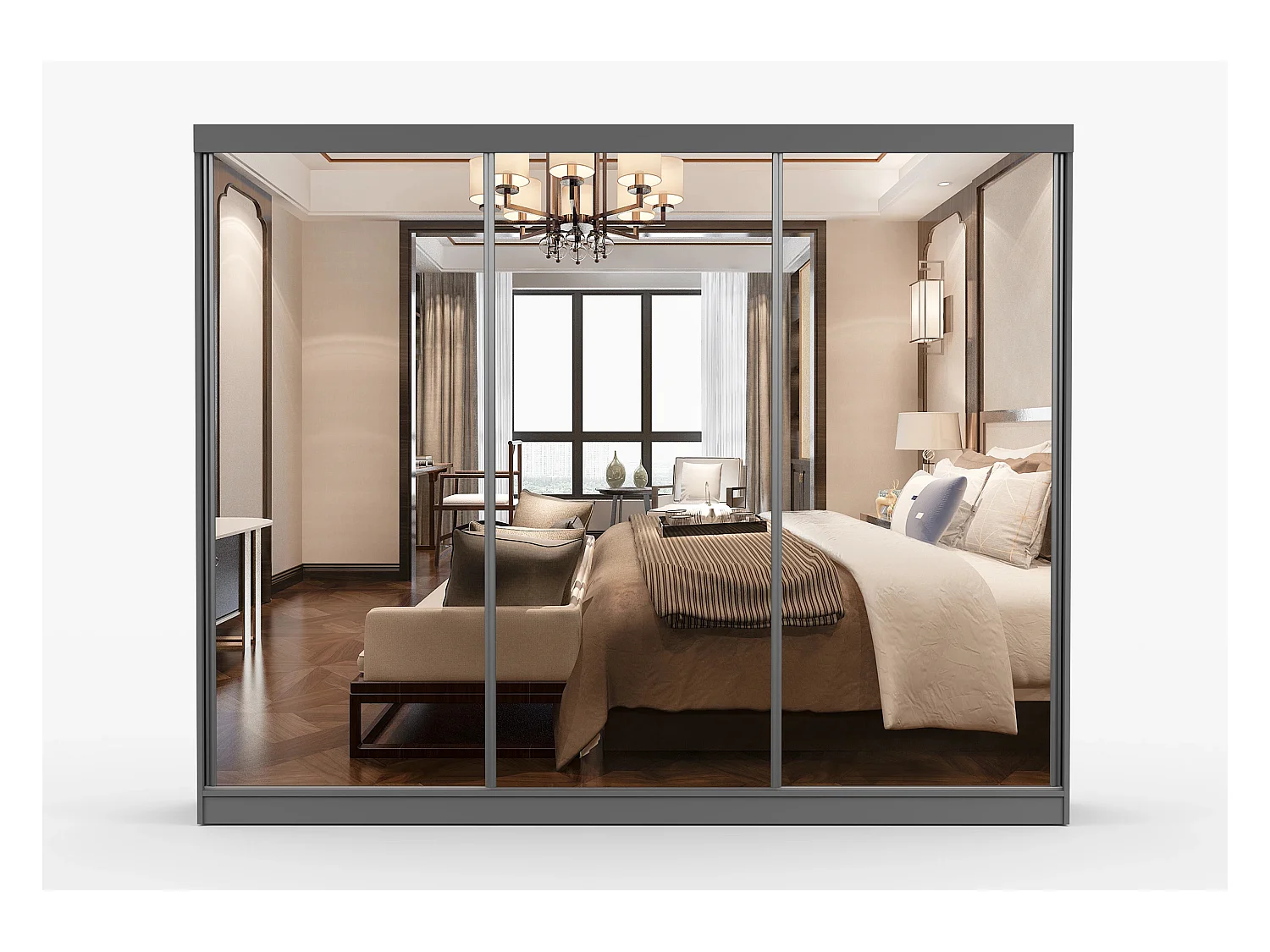 Armoire Milanor 250 cm avec miroir - Gris