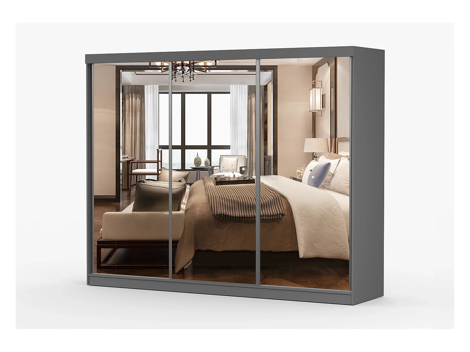 Armoire Milanor 250 cm avec miroir - Gris