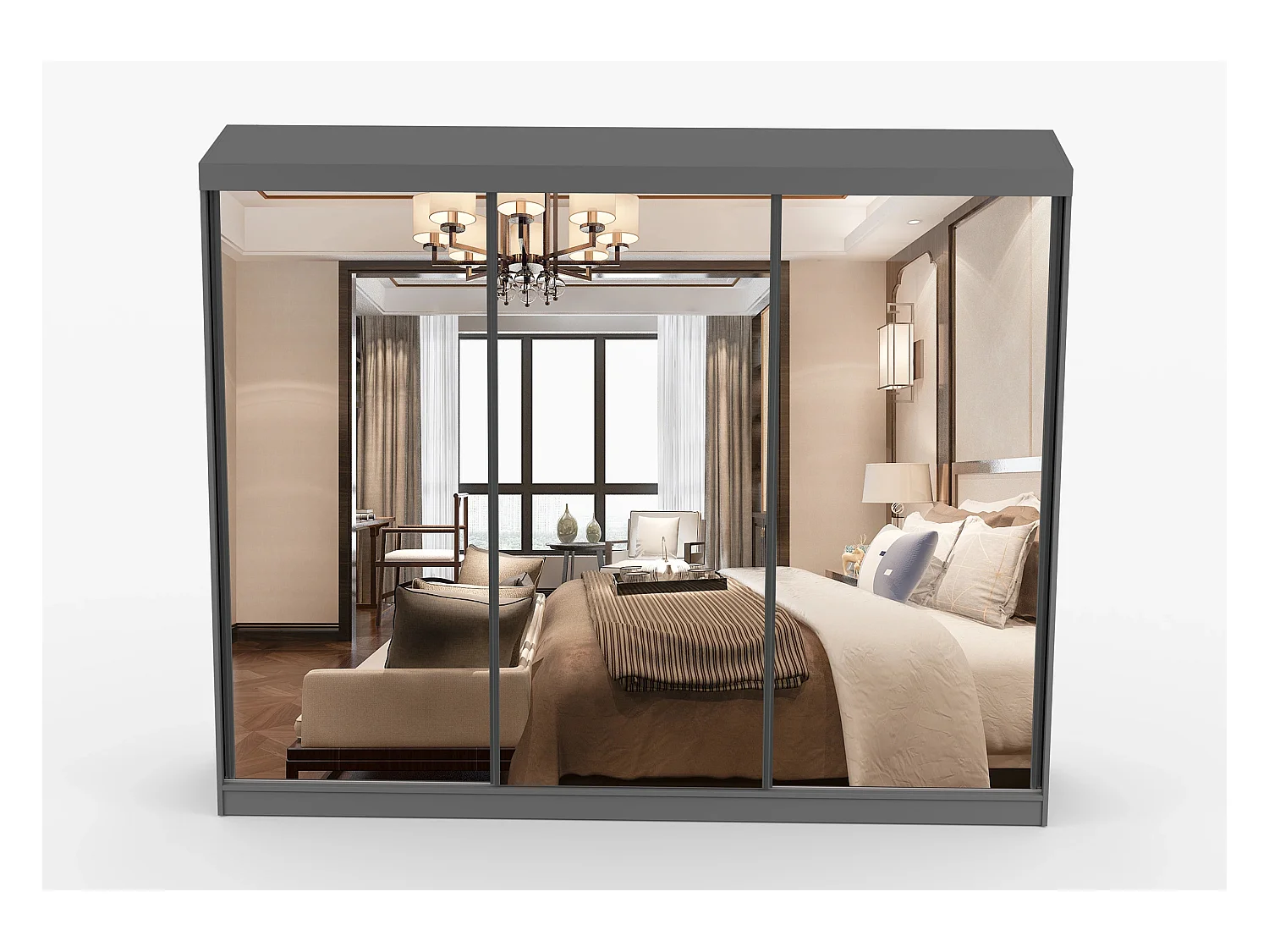 Armoire Milanor 250 cm avec miroir - Gris