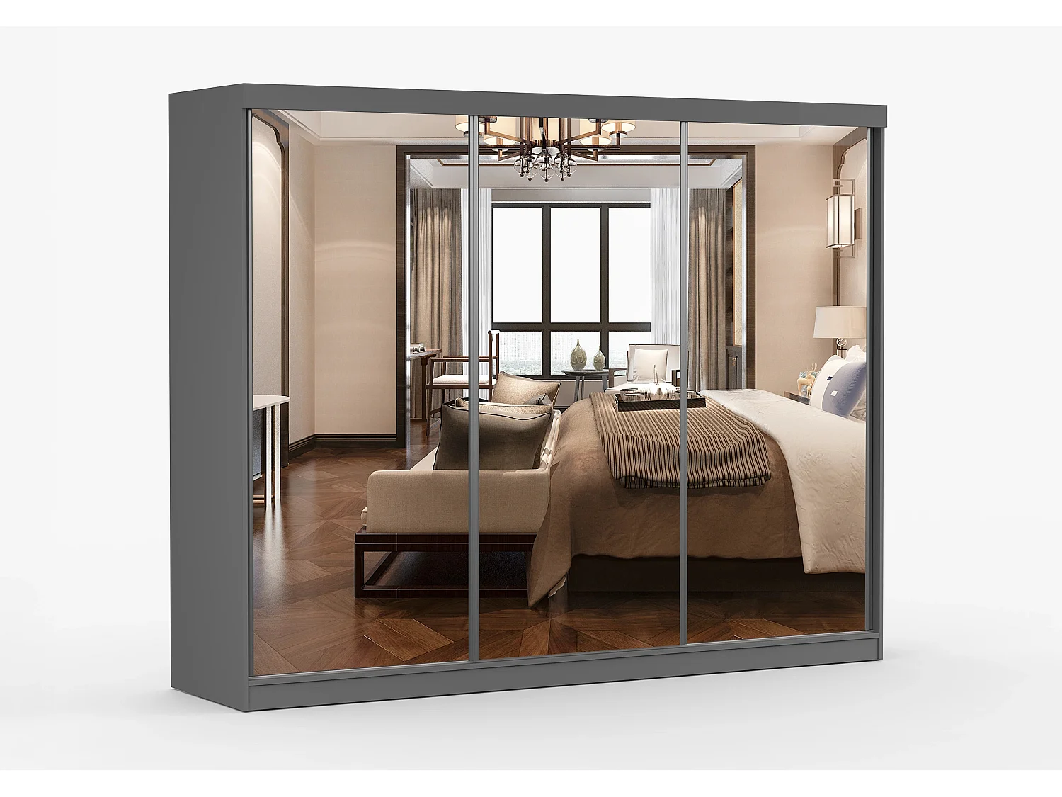 Armoire Milanor 250 cm avec miroir - Gris