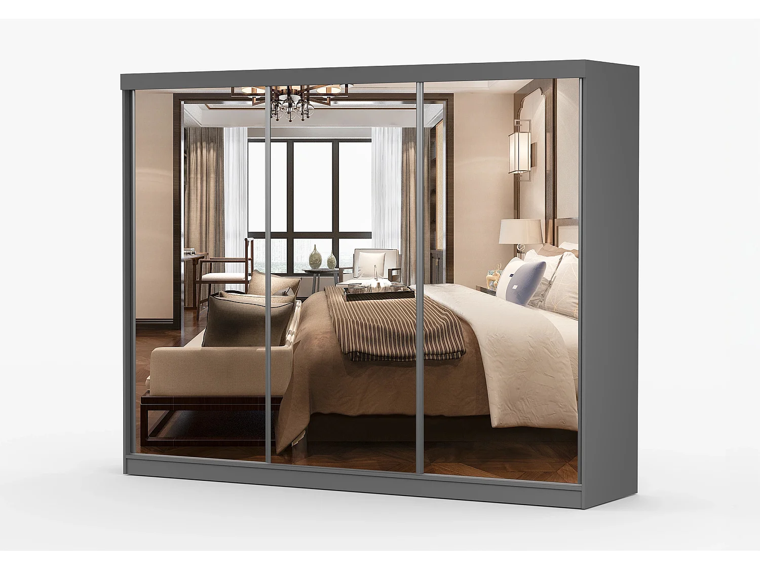 Armoire Milanor 250 cm avec miroir - Gris