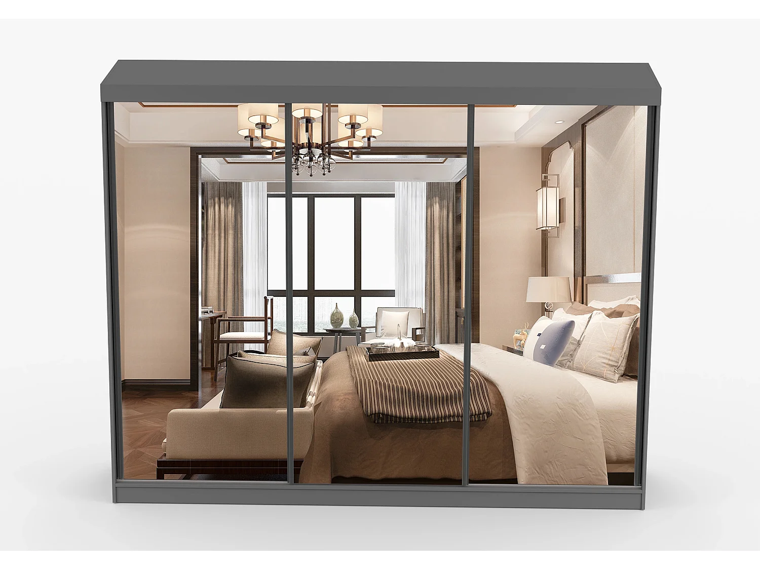 Armoire Milanor 250 cm avec miroir - Gris