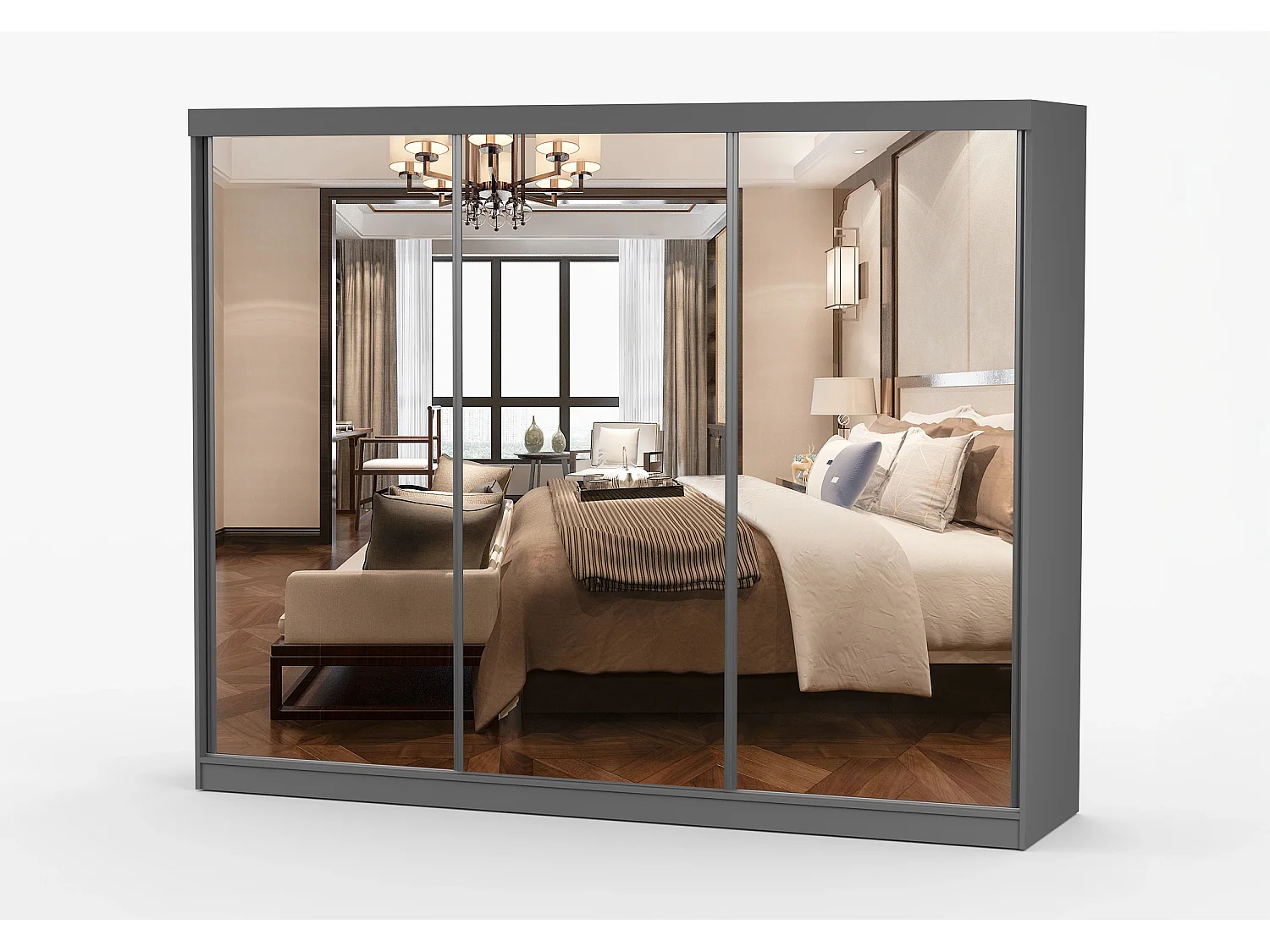 Armoire Milanor 250 cm avec miroir - Gris