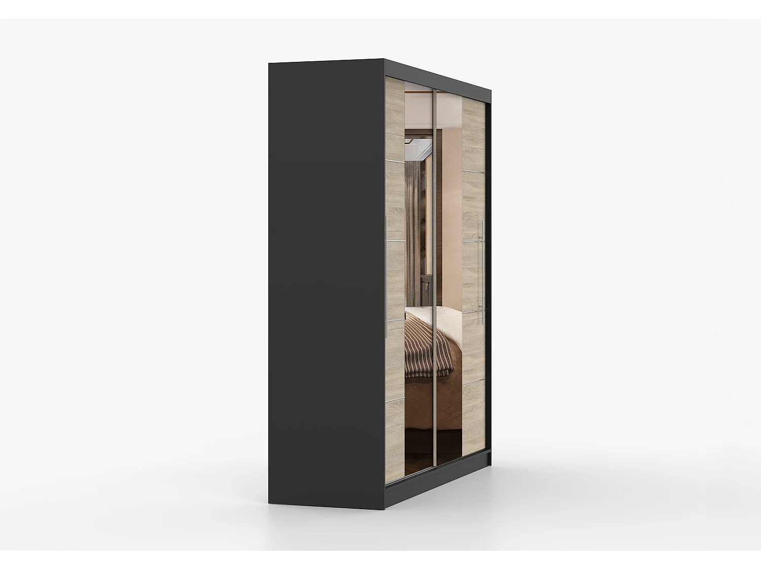 Armoire Orelia 203 cm avec miroir - Noir - Chêne