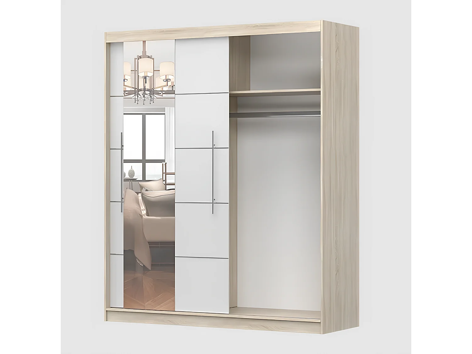 Armoire Orelia 203 cm avec miroir - Noir - Chêne