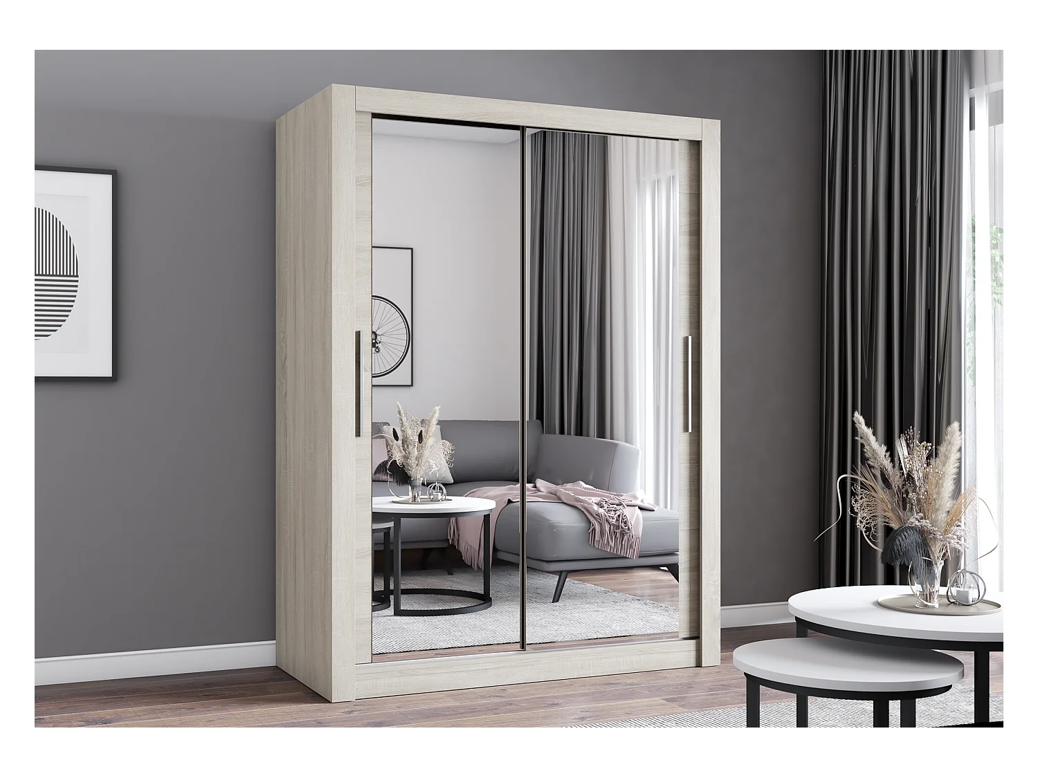 Armoire Maelian 150 cm avec miroir - Chêne