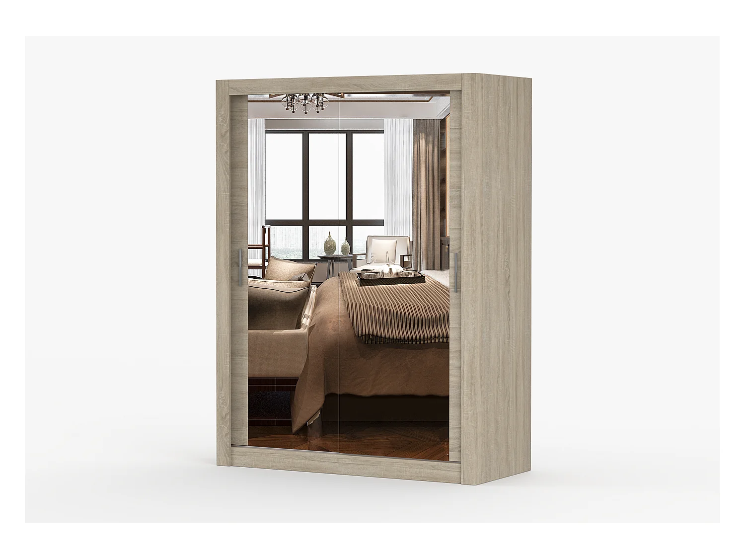 Armoire Maelian 150 cm avec miroir - Chêne