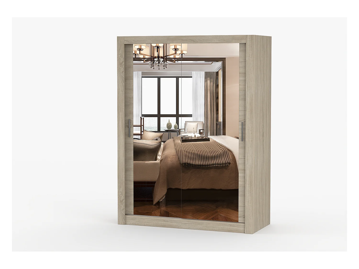 Armoire Maelian 150 cm avec miroir - Chêne