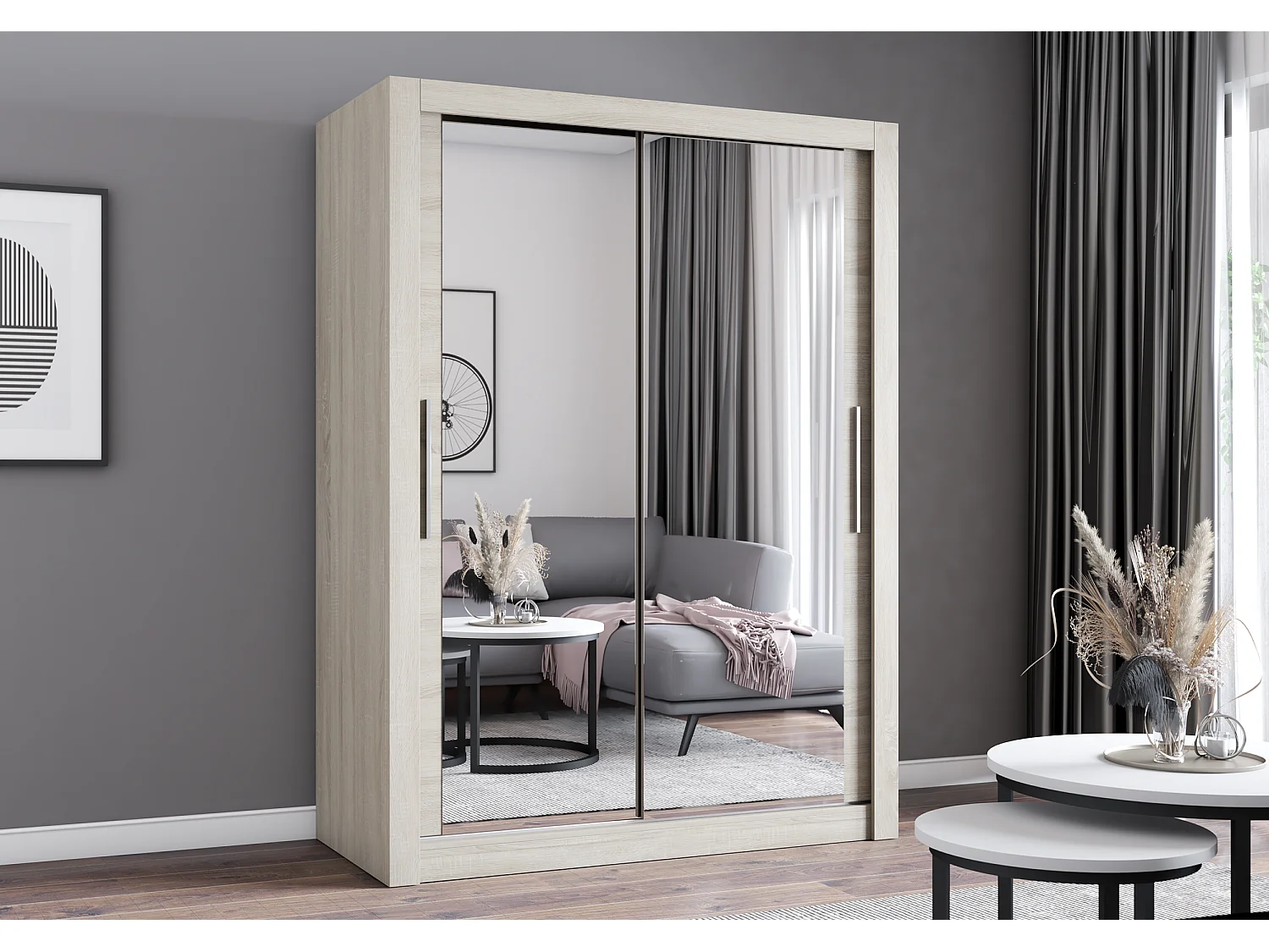 Armoire Maelian 150 cm avec miroir - Chêne