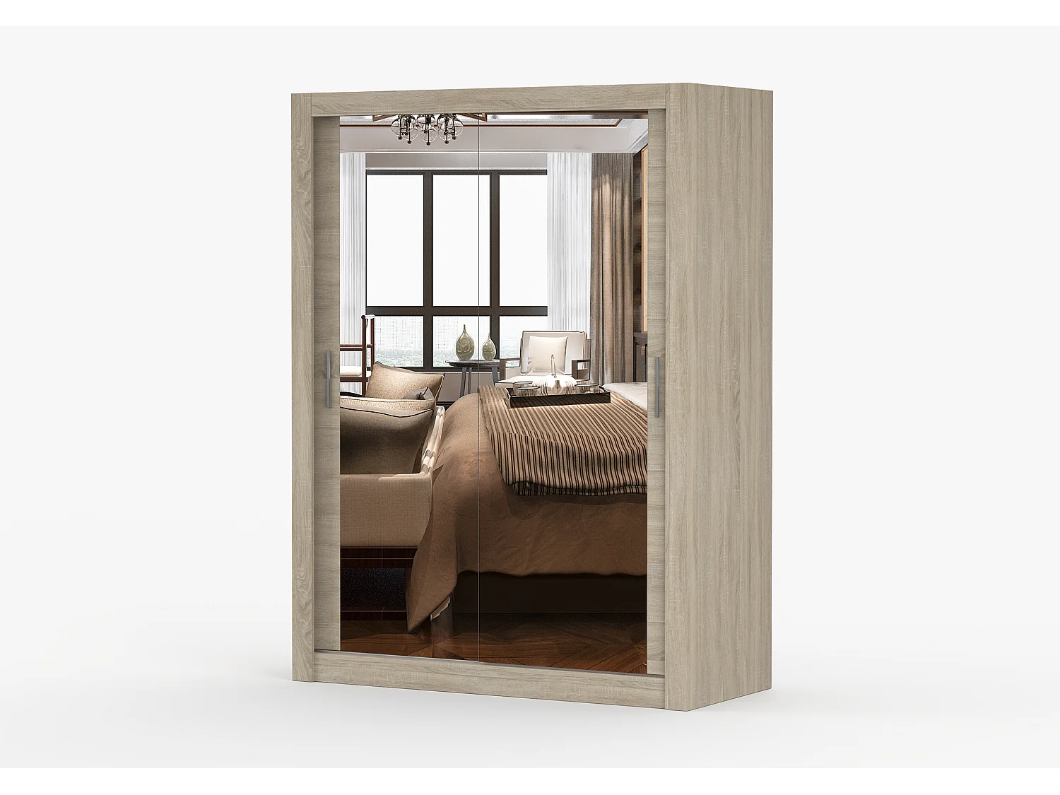 Armoire Maelian 150 cm avec miroir - Chêne