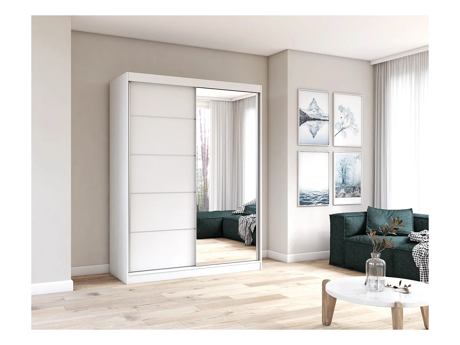 Armoire Vaiana 150 cm avec miroir - Blanc