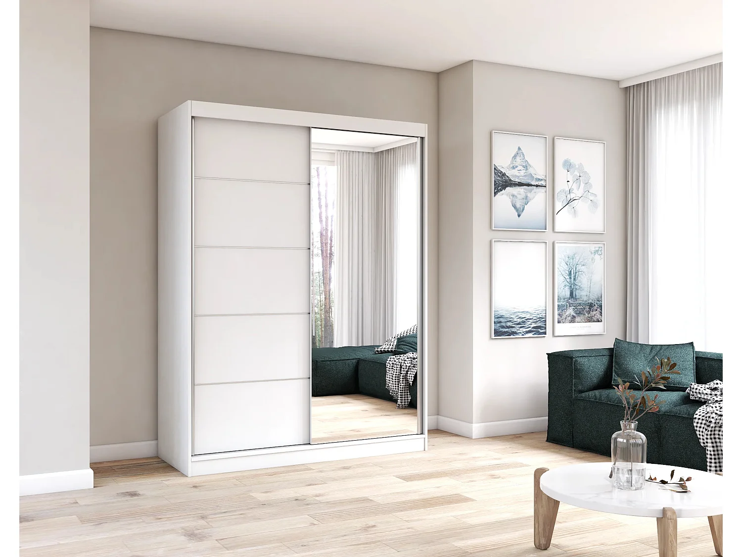 Armoire Vaiana 150 cm avec miroir - Blanc